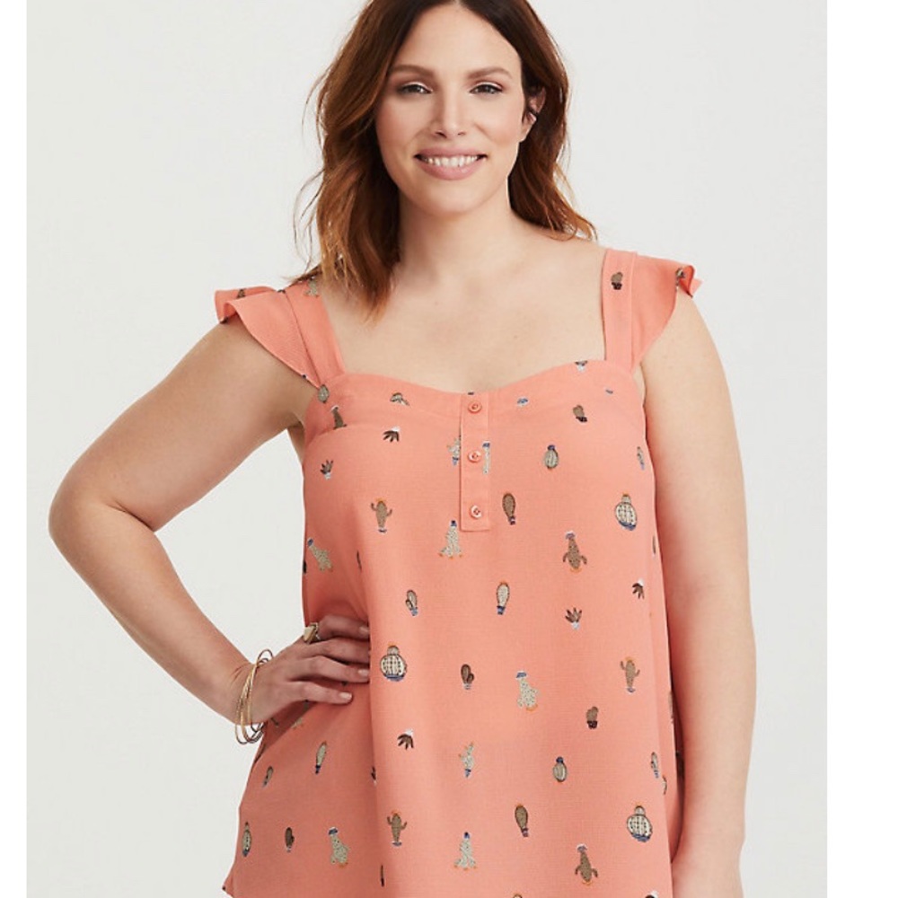 Torrid coral cactus 🌵 ruffle crepe tank size 2